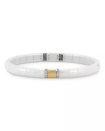 Demeglio Women's 18K Yellow Gold & White Ceramic Pura Diamond Stretch Bracelet