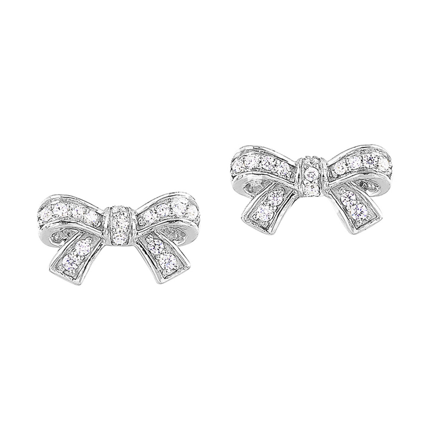 HOLIDAY GIFT GUIDE -  13A- 10k white GOLD 1/7CTW Diamond bow earrings