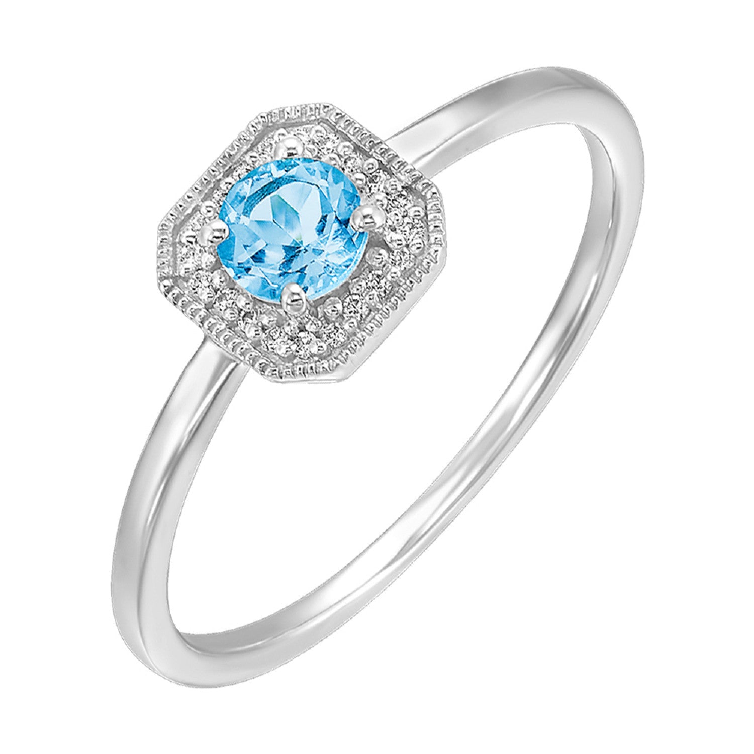 HOLIDAY GIFT GUIDE - 14c- 10K white GOLD blue topaz and diamond ring