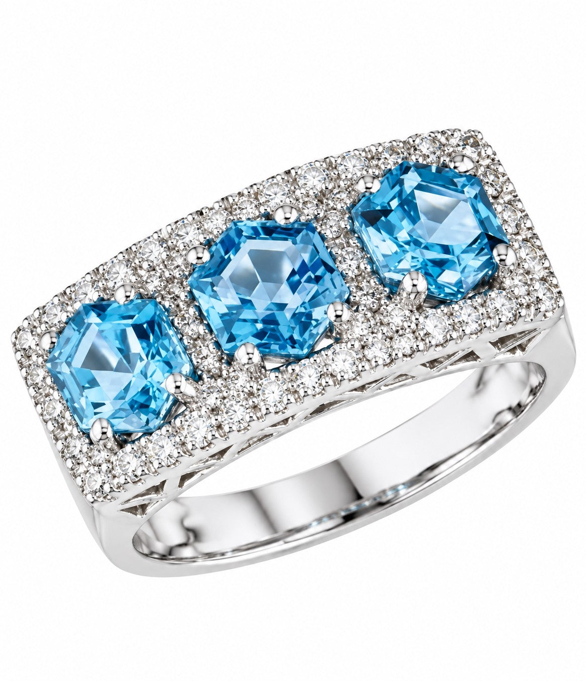 14K White Gold Blue Topaz and Diamond Ring