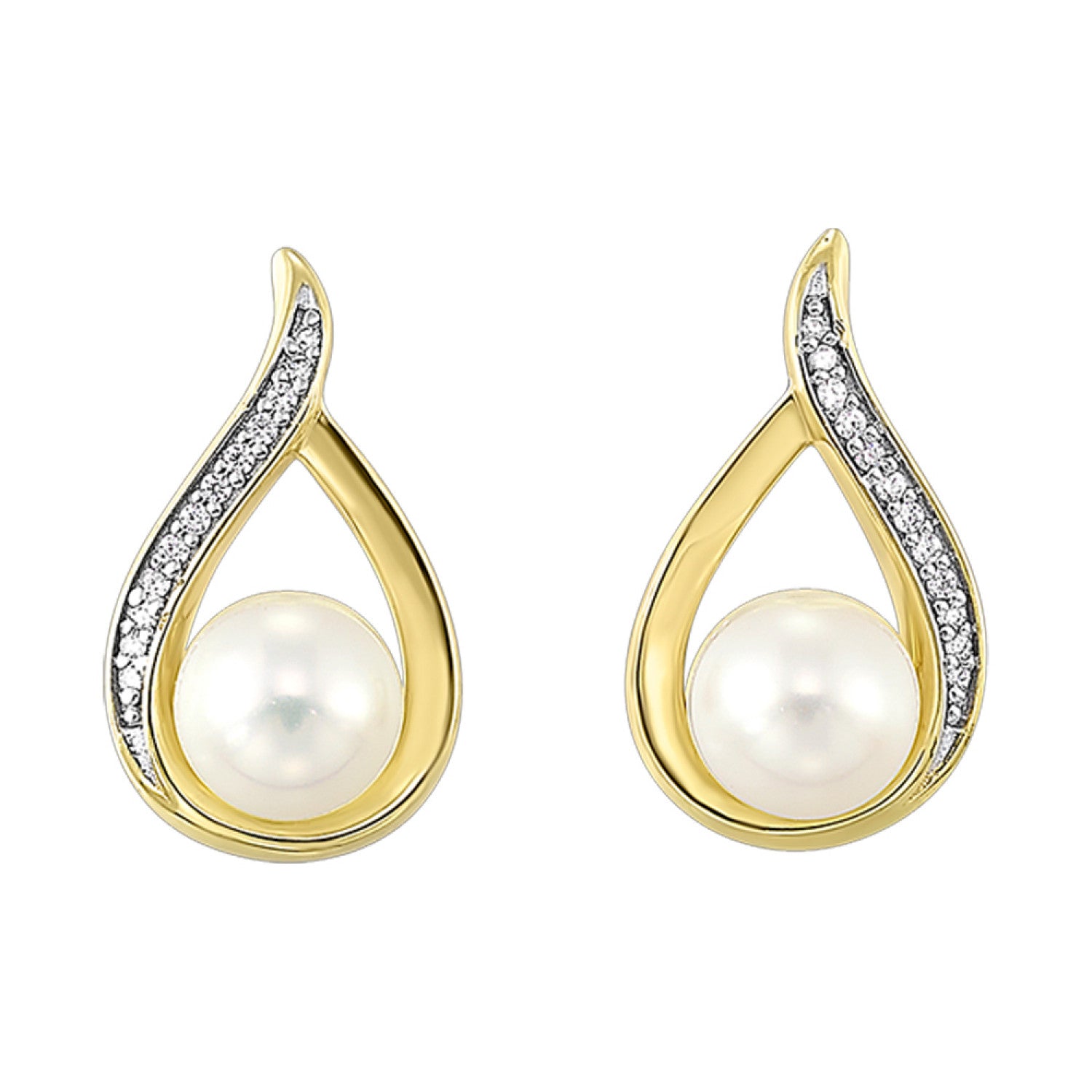 HOLIDAY GIFT GUIDE - 8g - 14K YELLOW GOLD 1/25CTW Diamond and pearl earrings