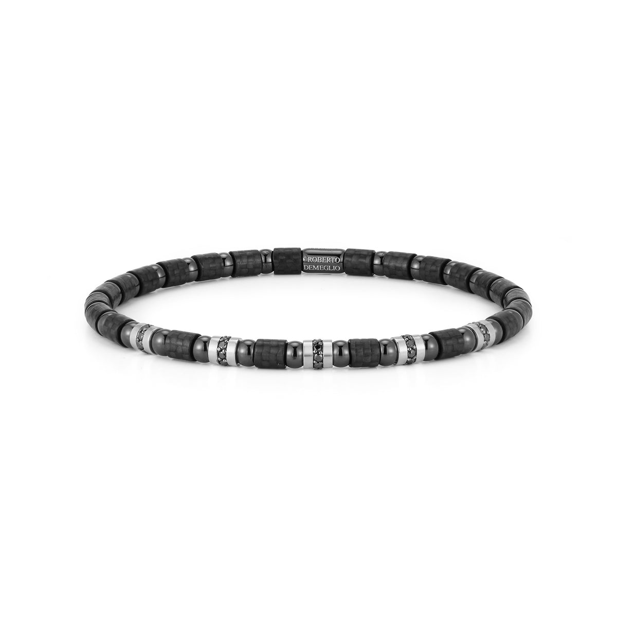 Men's Black Ceramic, White Gold and Black Diamond Demeglio Stretch Bracelet