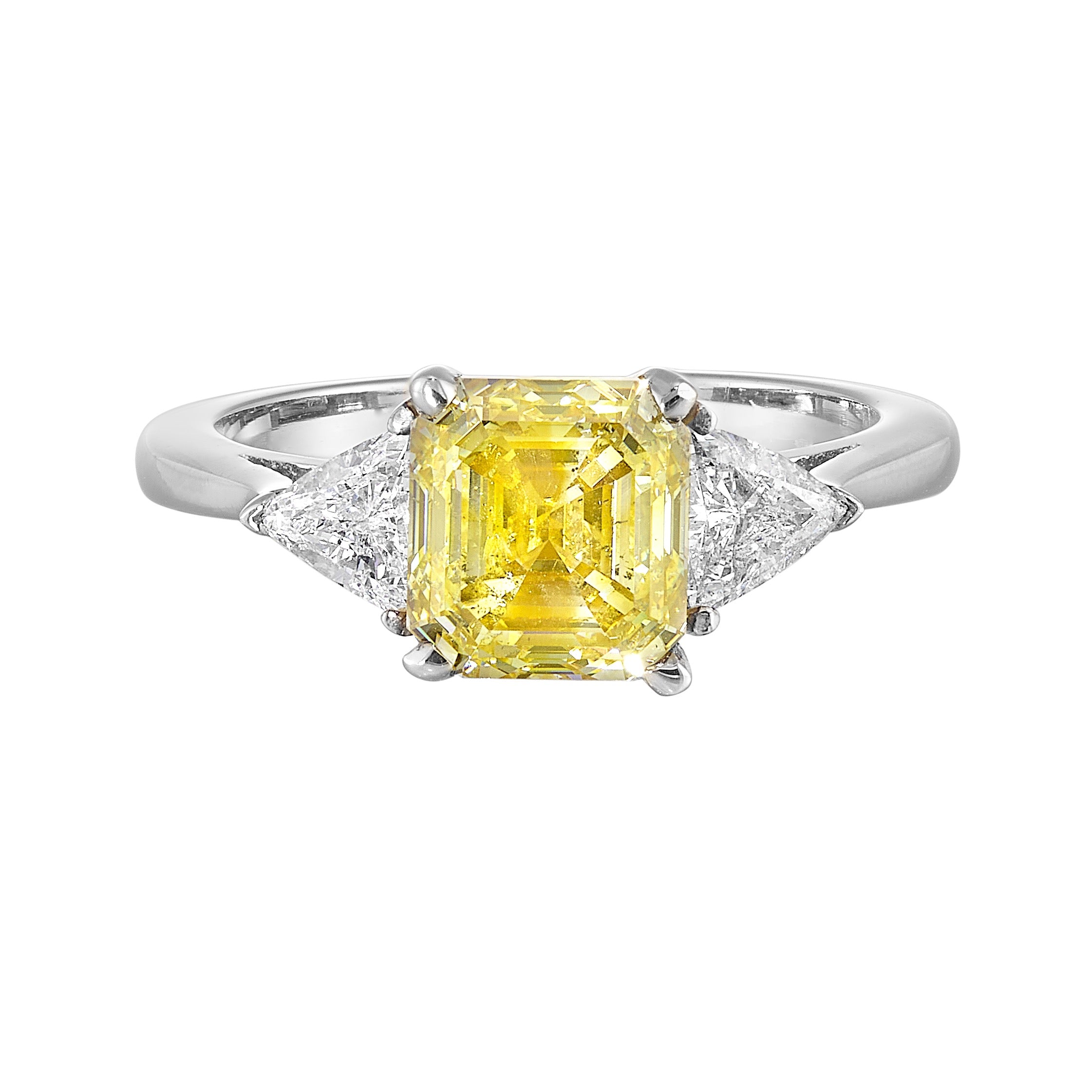 14K WHITE GOLD 2.50CT FANCY COLOR ASSCHER CUT DIAMOND RING