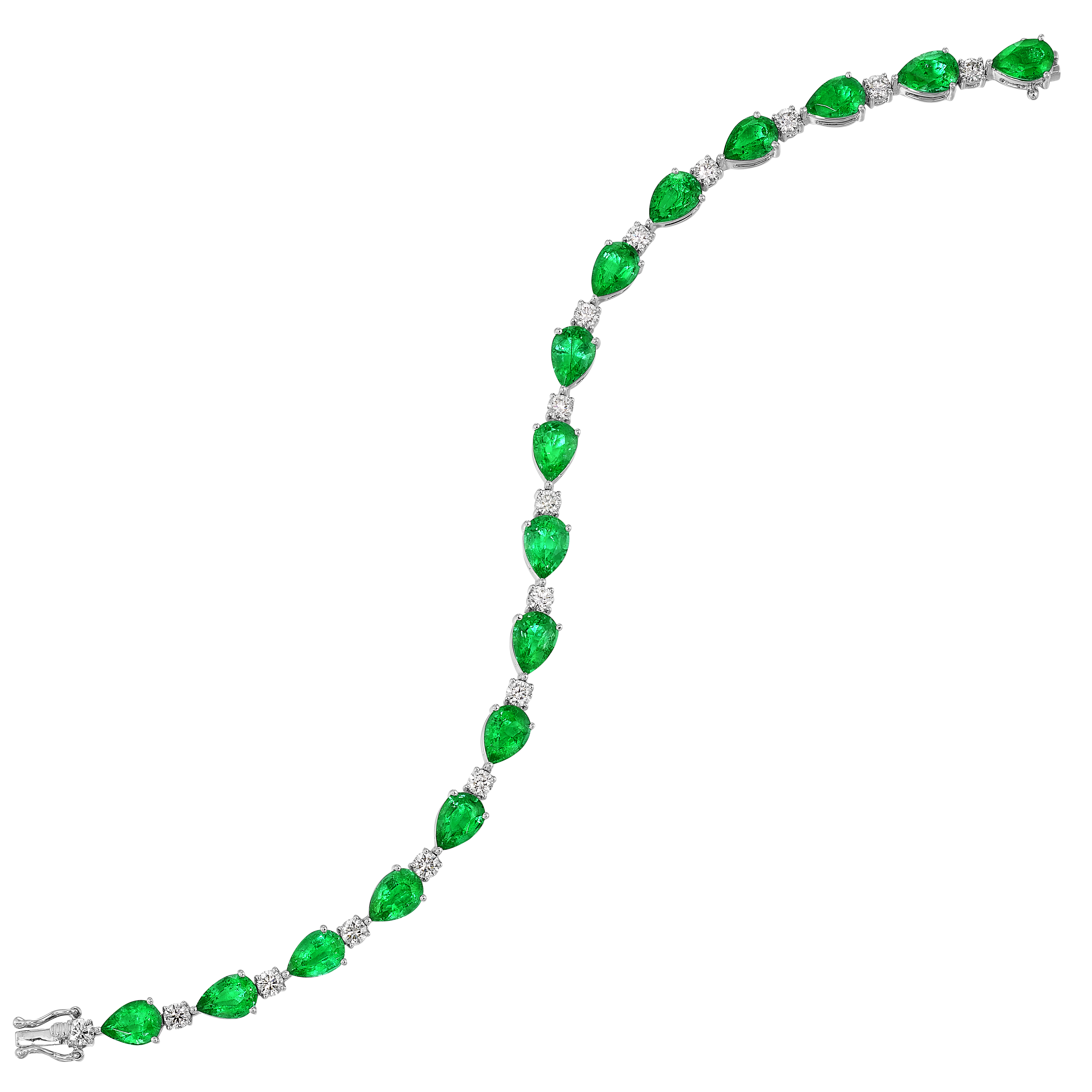 14KWHITE GOLD BRACELET WITH 9.71CTW EMERALDS AND 1.46CTW DIAMONDS