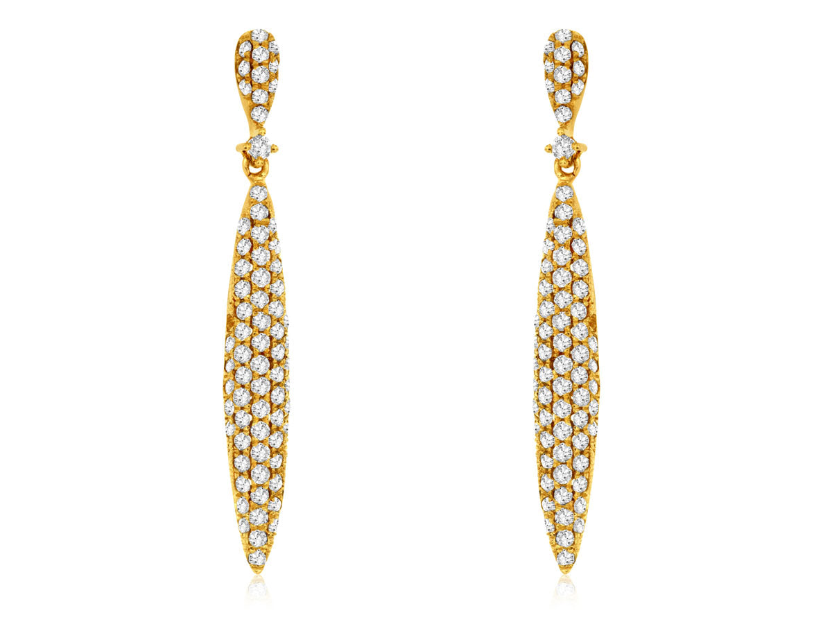 14K Yellow Gold and Diamond Dangle Earrings