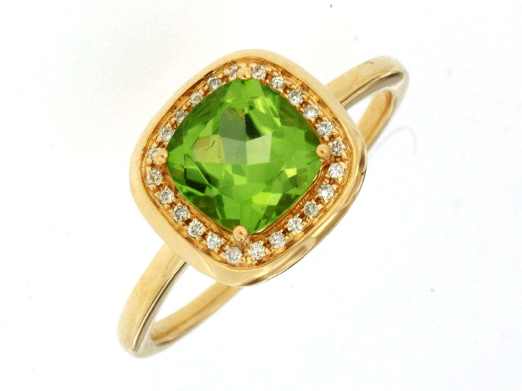 14K Yellow Gold Peridot and Diamond Ring