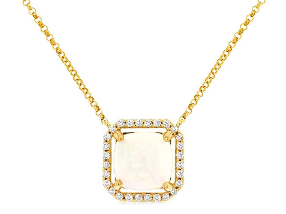14K Yellow Gold Diamond and Opal Necklace
