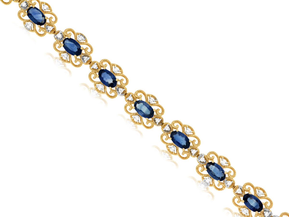 14K Yellow Gold Sapphire and Diamond Bracelet