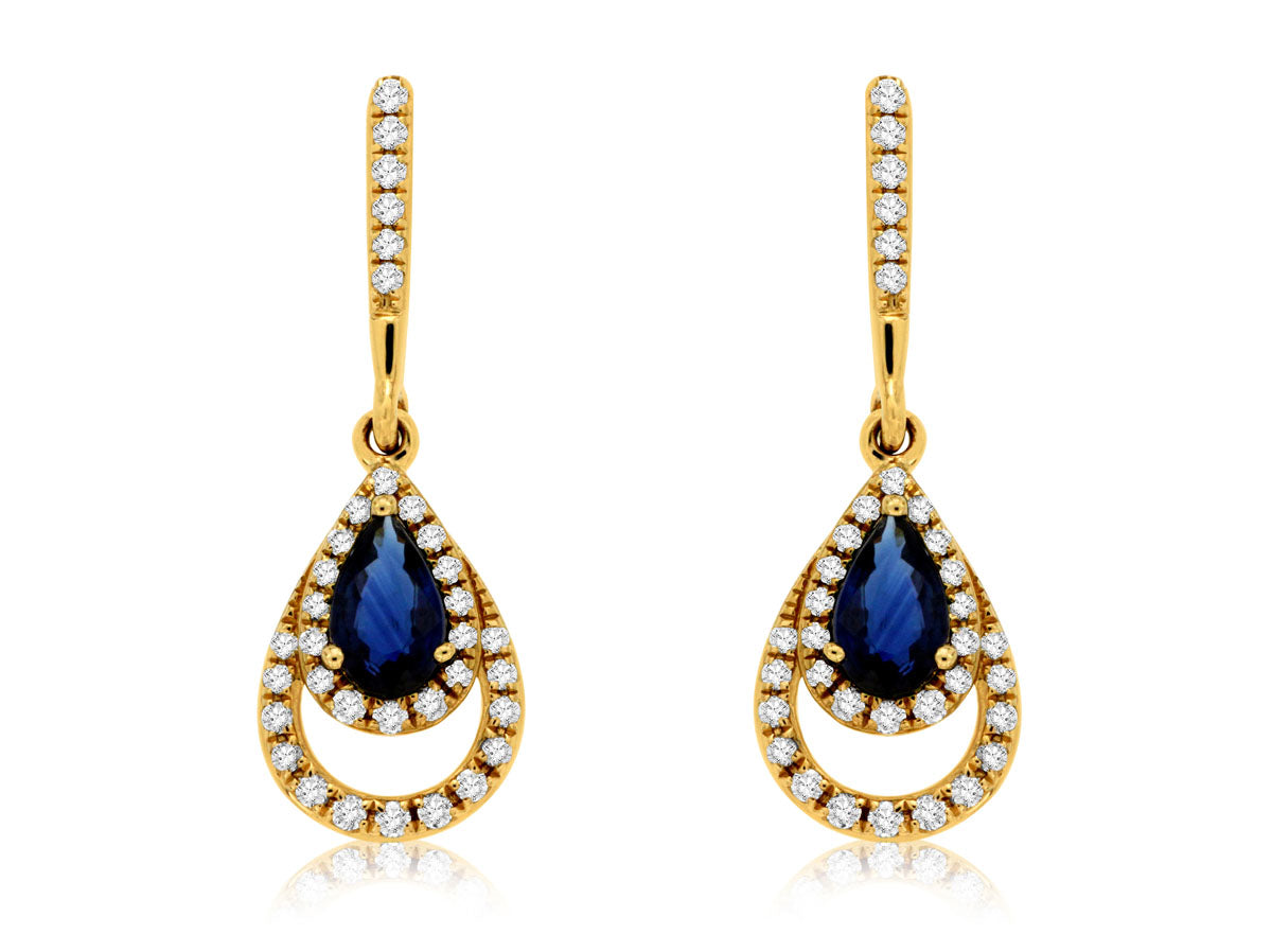 14K Yellow Gold Sapphire and Diamond Earrings