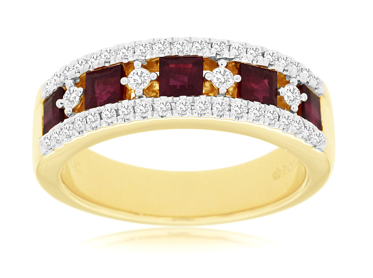 14K Yellow Gold Ruby and Diamond Ring