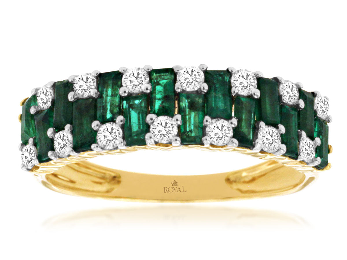 14K Yellow Gold Emerald and Diamond Ring