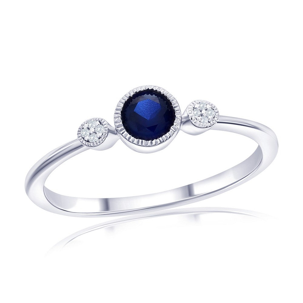 Sterling Silver, Lab Grown Sapphire and Natural Diamond Ring