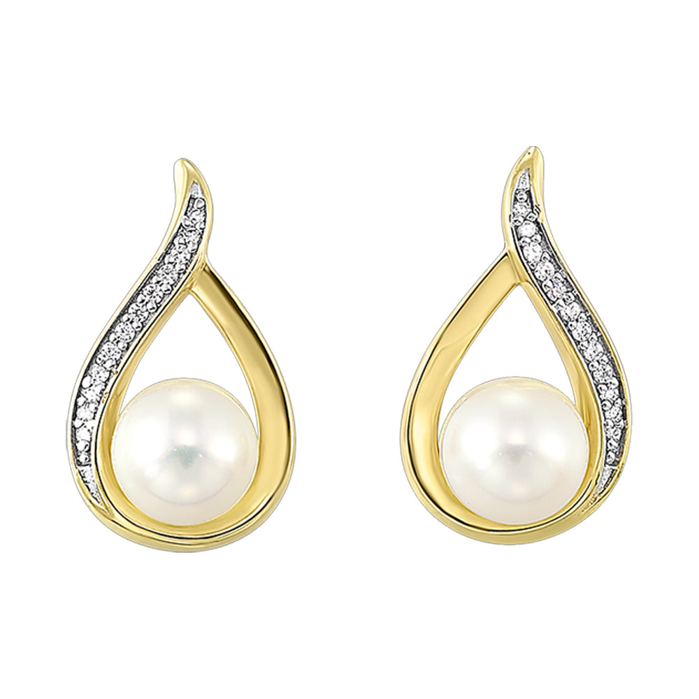 14Kt Yellow Gold Diamond 1/25Ctw & Pearl 2Ctw Earring