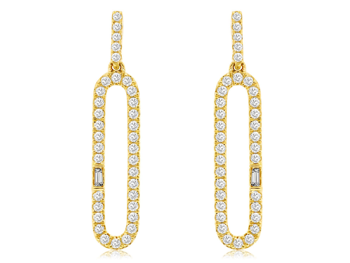 14K Yellow Gold and Diamond Paperclip Dangle Earring