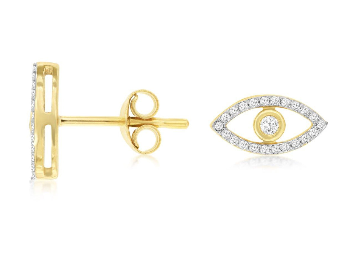 14K Yellow Gold and Diamond Evil Eye Studs