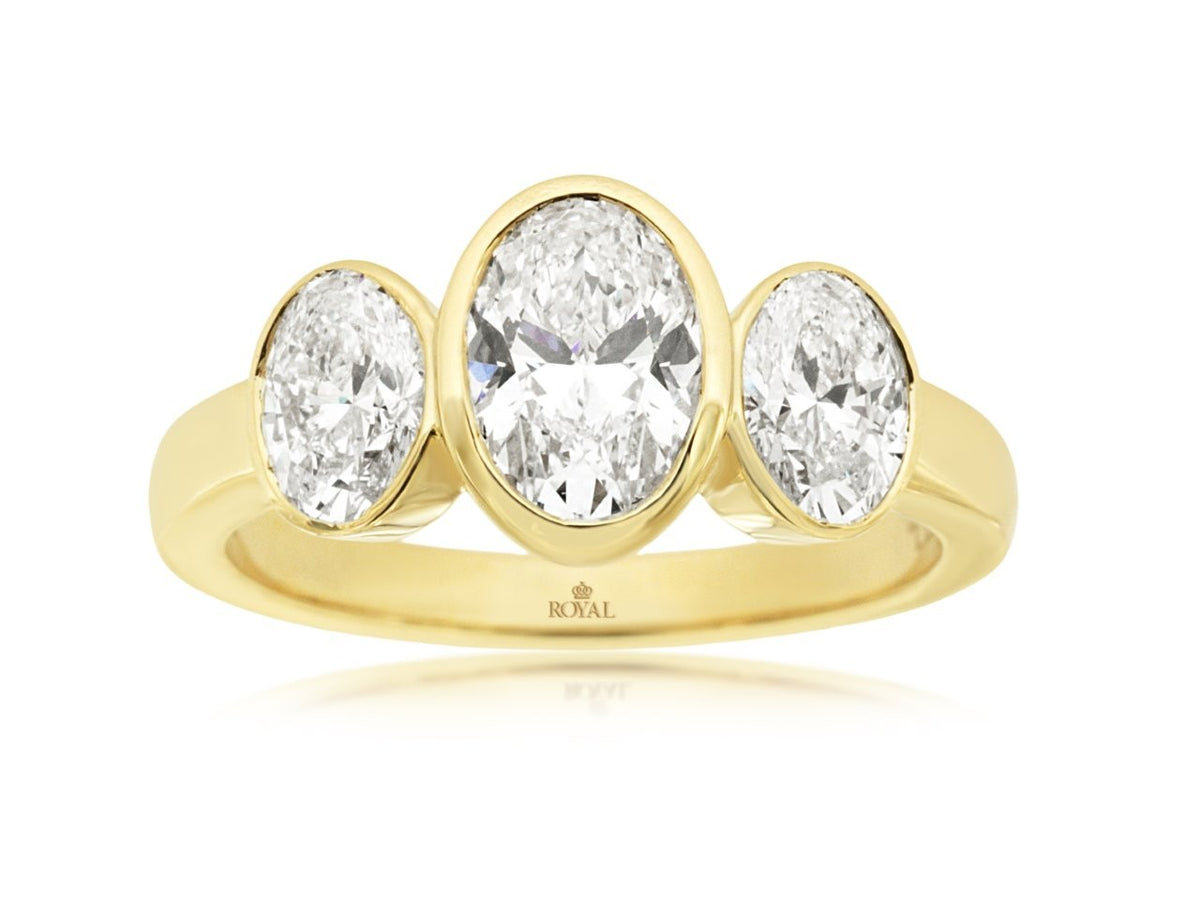 14K Yellow Gold Three Stone Lab Grown Diamond Ring