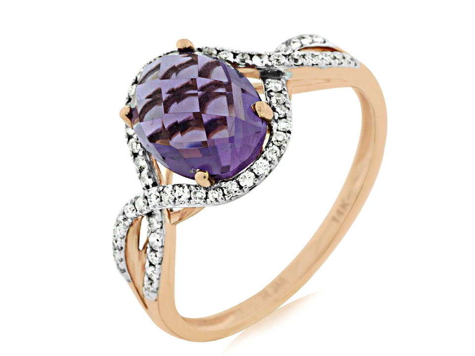 14K Rose Gold Amethyst and Diamond Ring