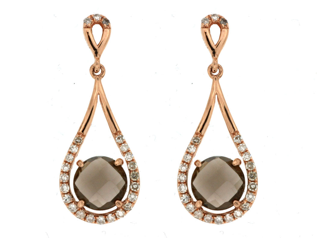 14K Rose Gold, Smokey Quartz and Diamond Earrings