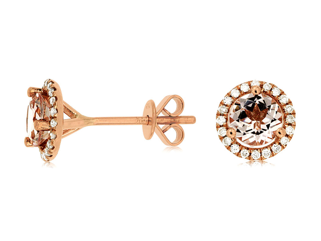 14K Rose Gold Morganite and Diamond Earring Studs