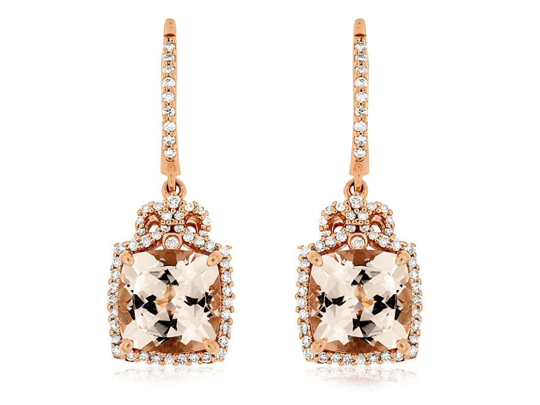 14K Rose Gold Morganite and Diamond Earrings