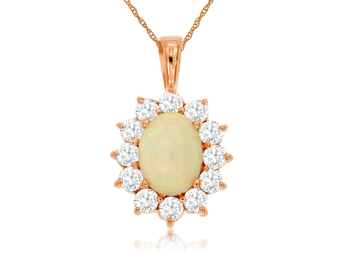 14K Yellow Gold Diamond and Opal Pendant