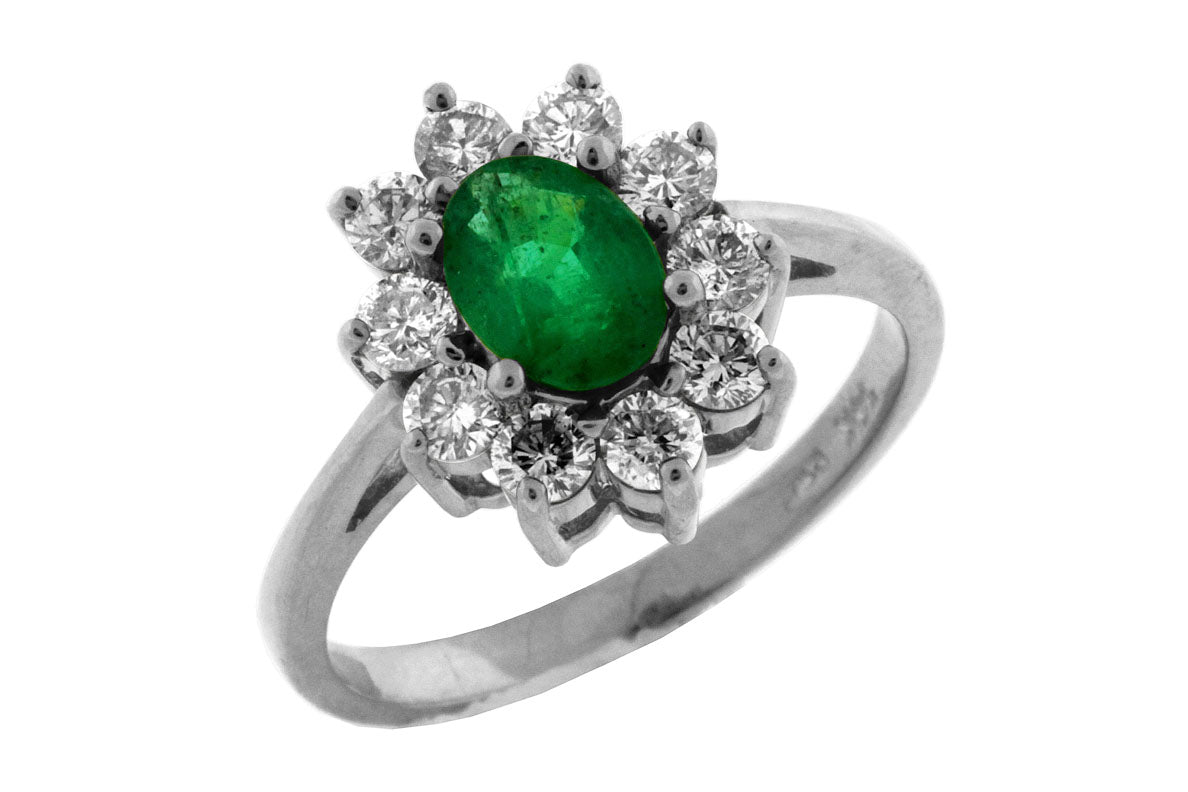 14K White Gold Emerald and Diamond Ring