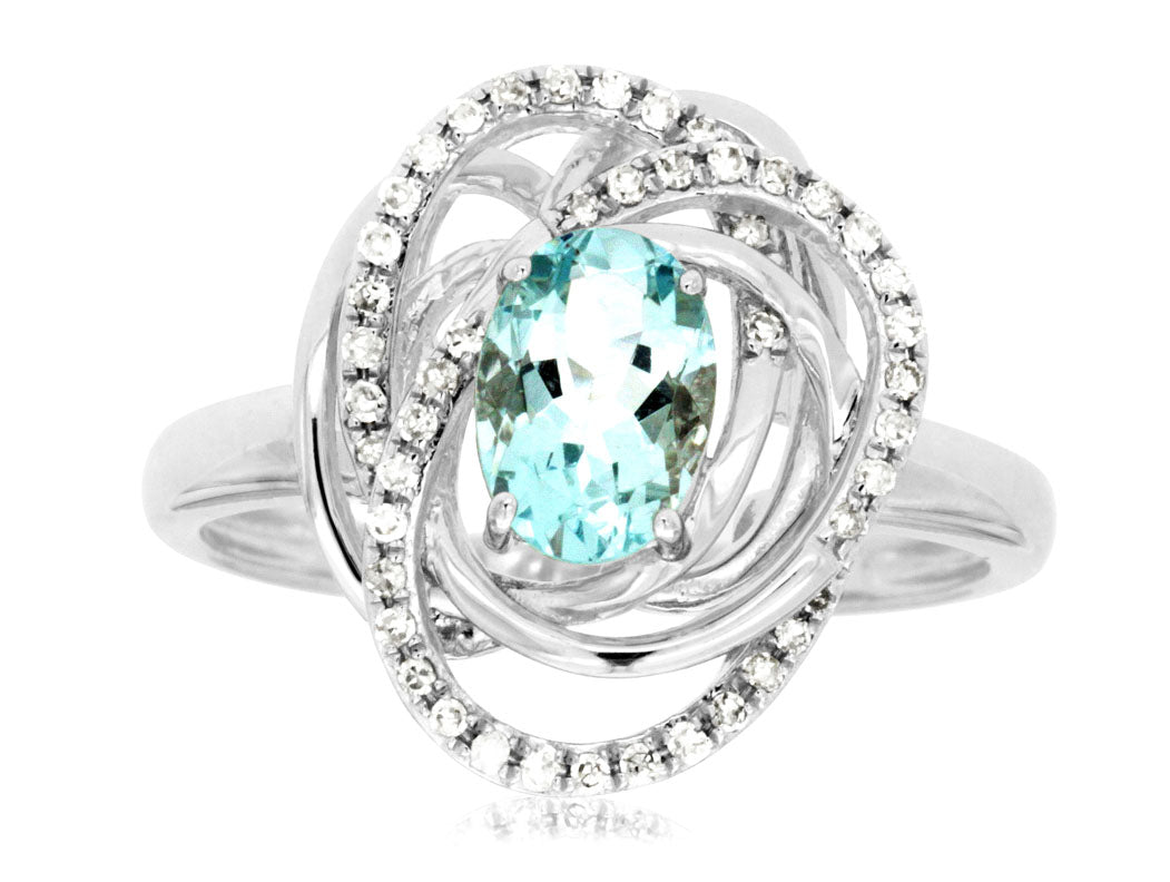 14K White Gold Aquamarine and Diamond Ring