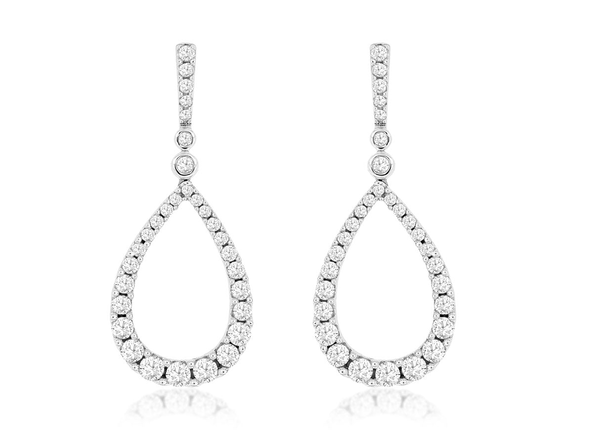 14K White Gold Diamond Dangle Earrings