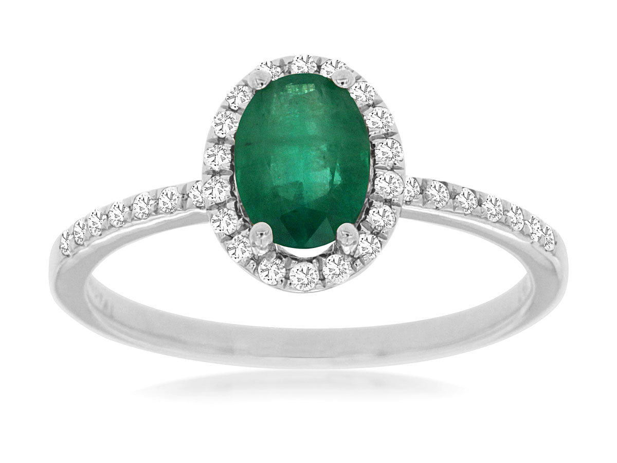 14K White Gold Emerald and Diamond Ring