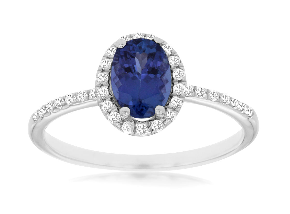 14K White Gold Tanzanite and Diamond Ring