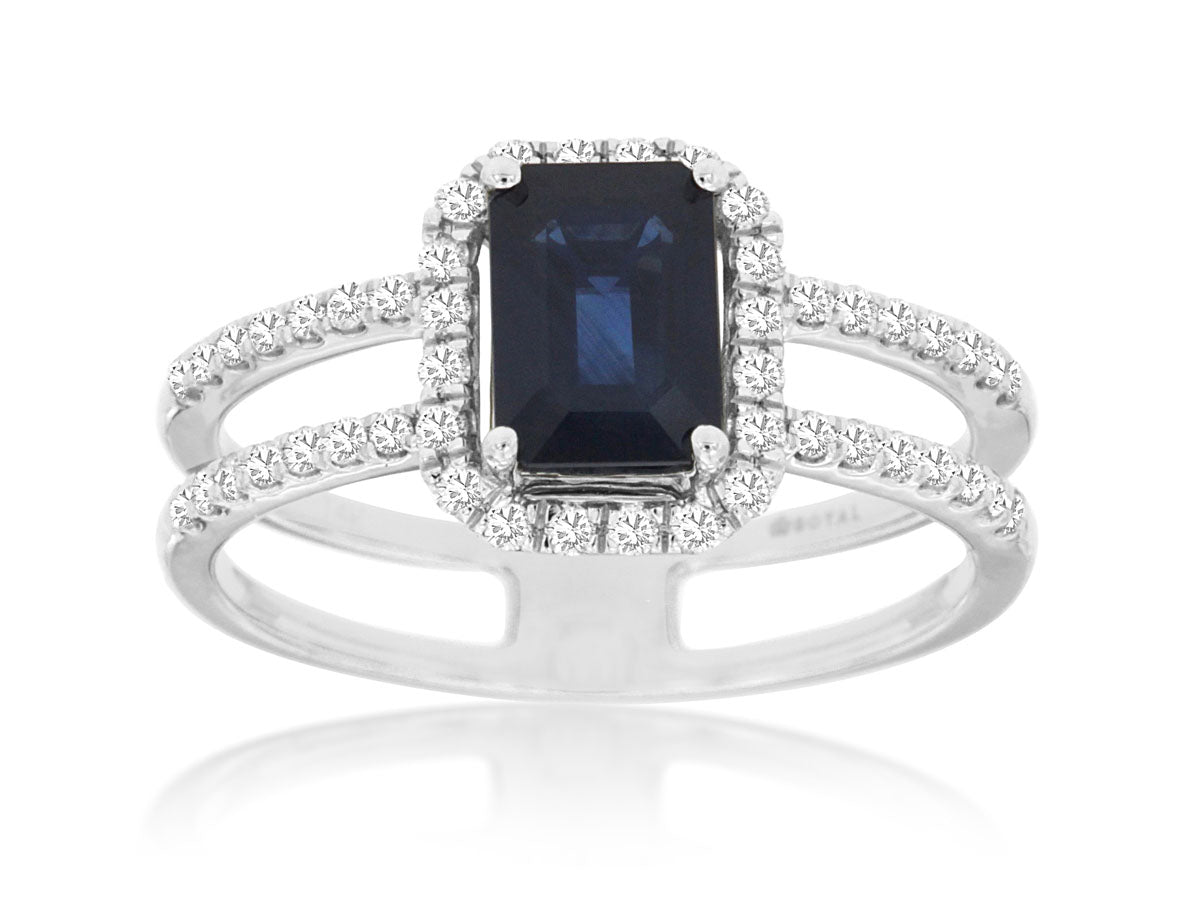 14K White Gold Sapphire and Diamond Ring