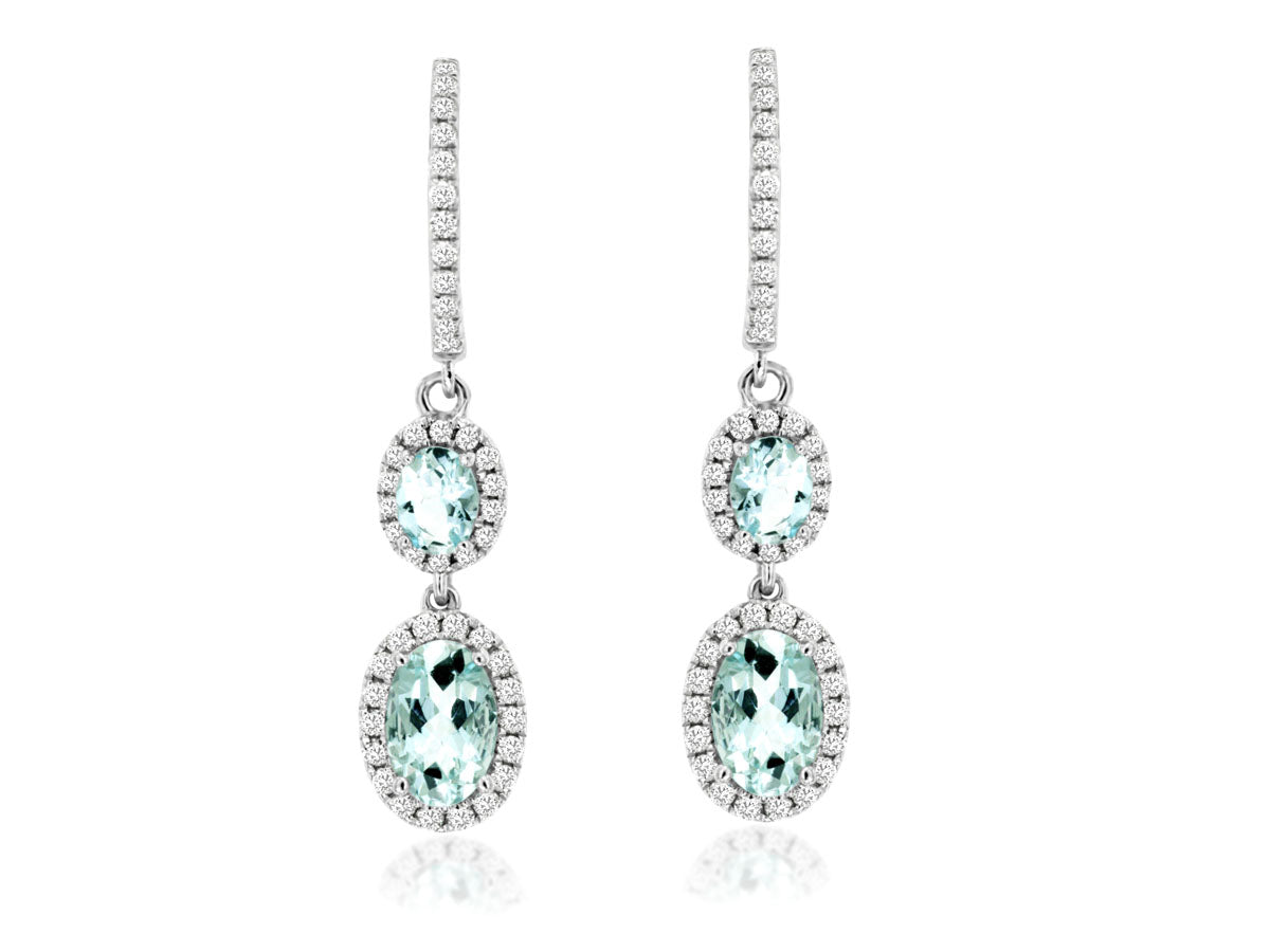 14K White Gold Aquamarine and Diamond Dangle Earrings
