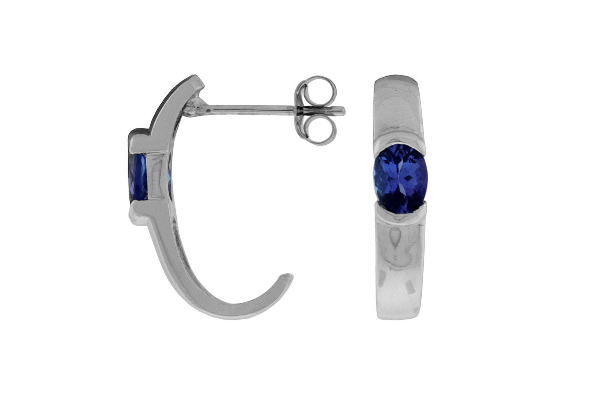 14K White Gold Tanzanite Hoop Earrings