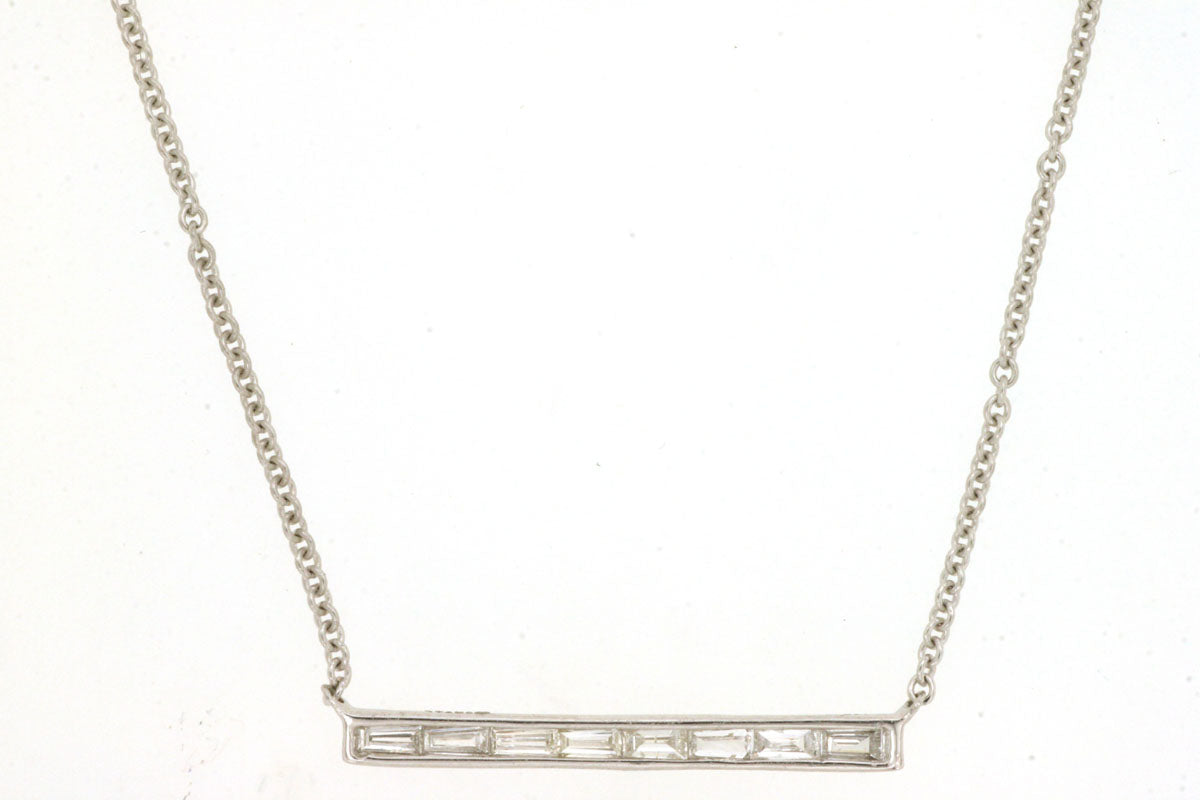 14K White Gold and Diamond Bar Necklace