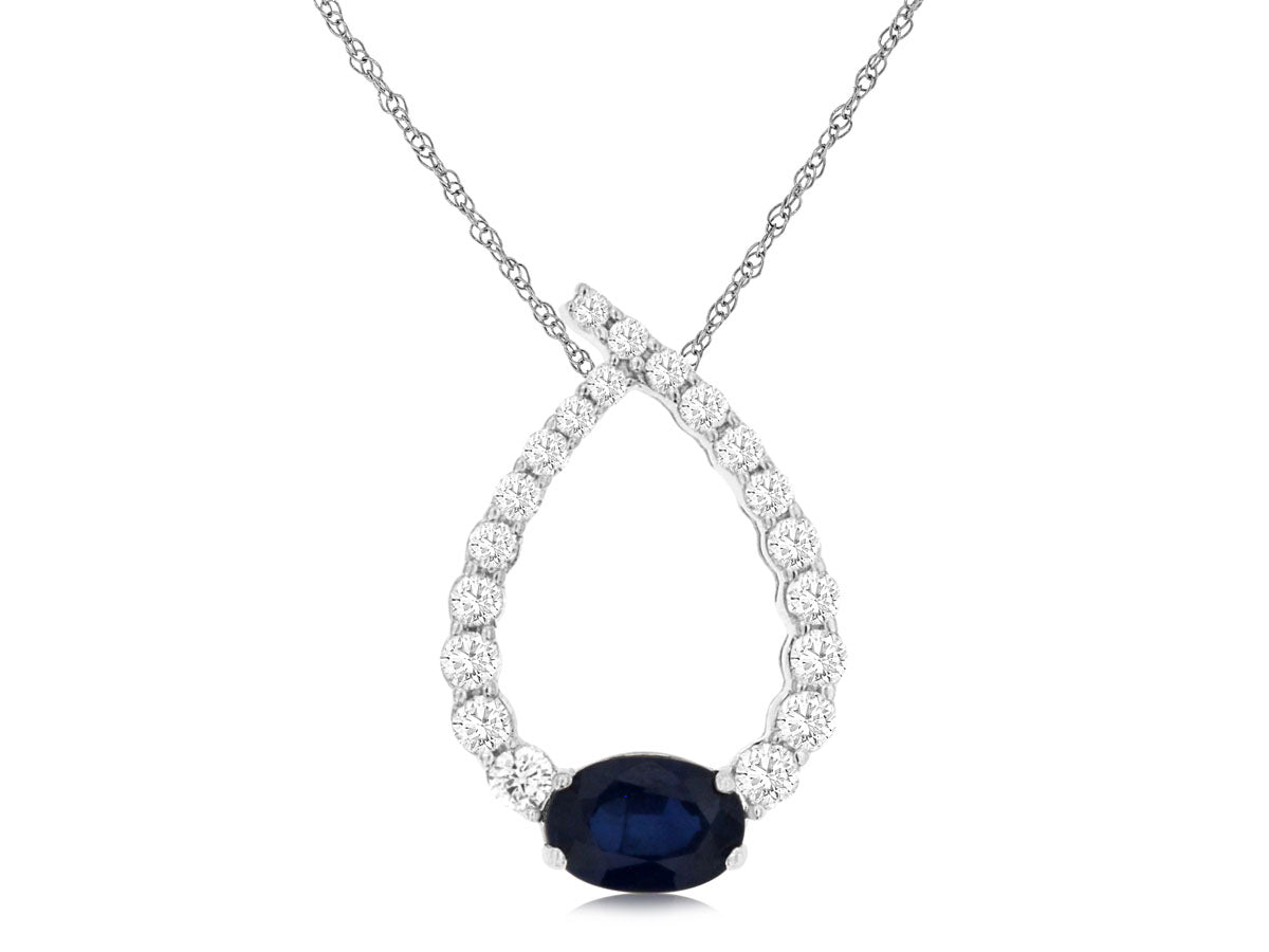 14K White Gold Sapphire and Diamond Pendant