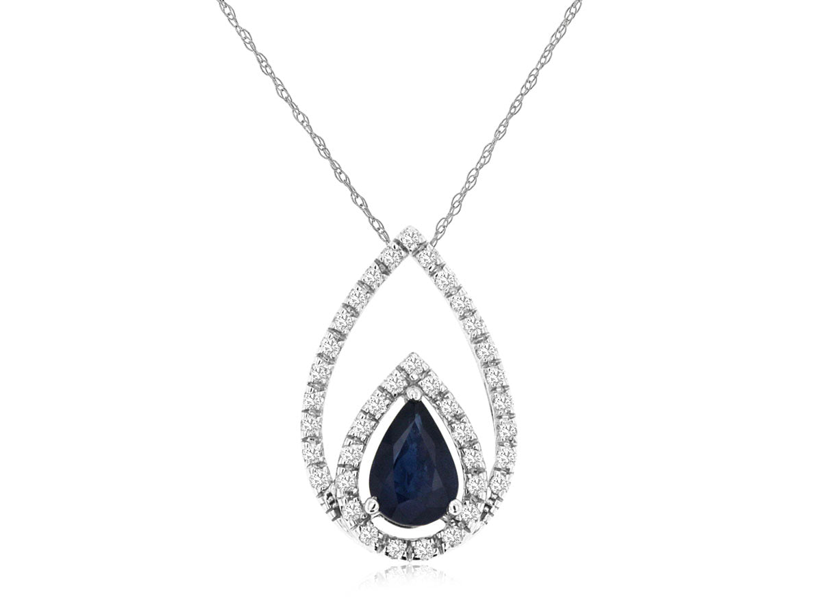 14K White Gold Sapphire and Diamond Pendant