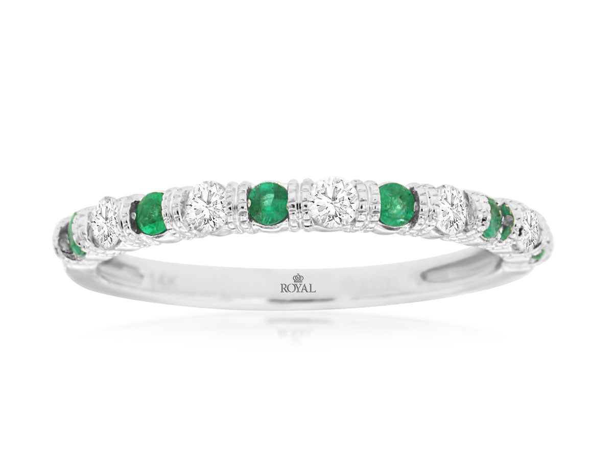 14K White Gold Emerald and Diamond Band