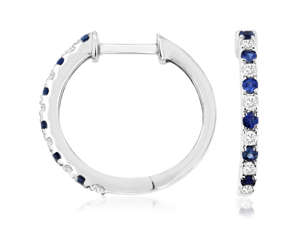 14K White Gold Sapphire and Diamond Hoop Earrings