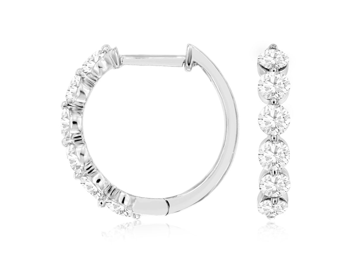14K White Gold and Diamond Hoops