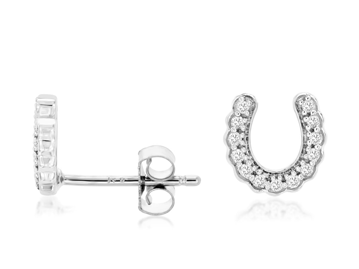14K White Gold and Diamond Horseshoe Studs