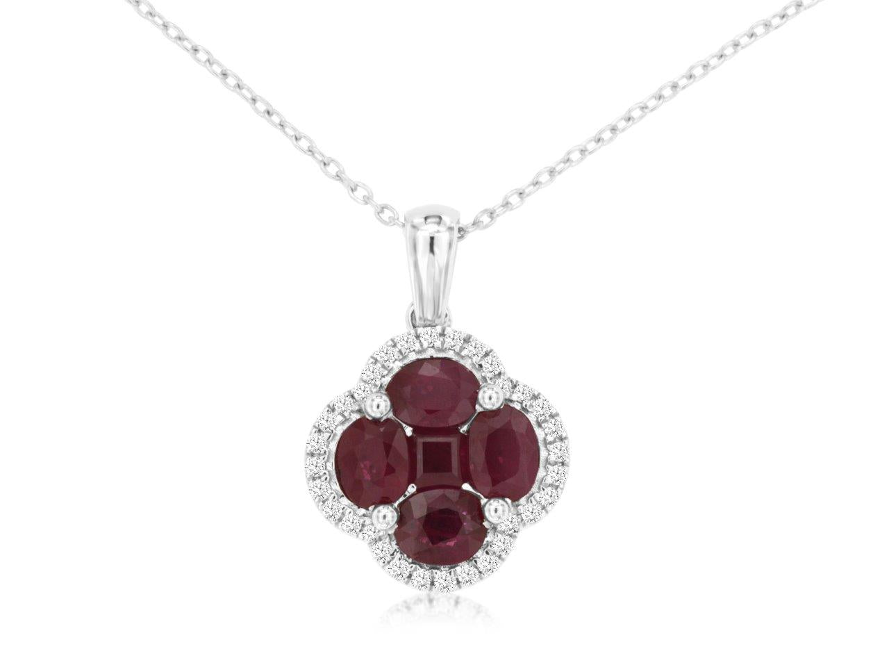 14K White Gold Ruby and Diamond Necklace