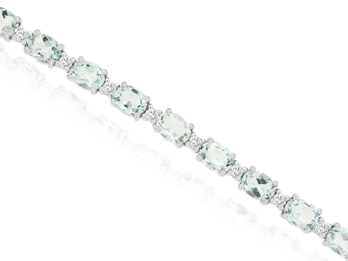 14K White Gold Aquamarine and Diamond Bracelet