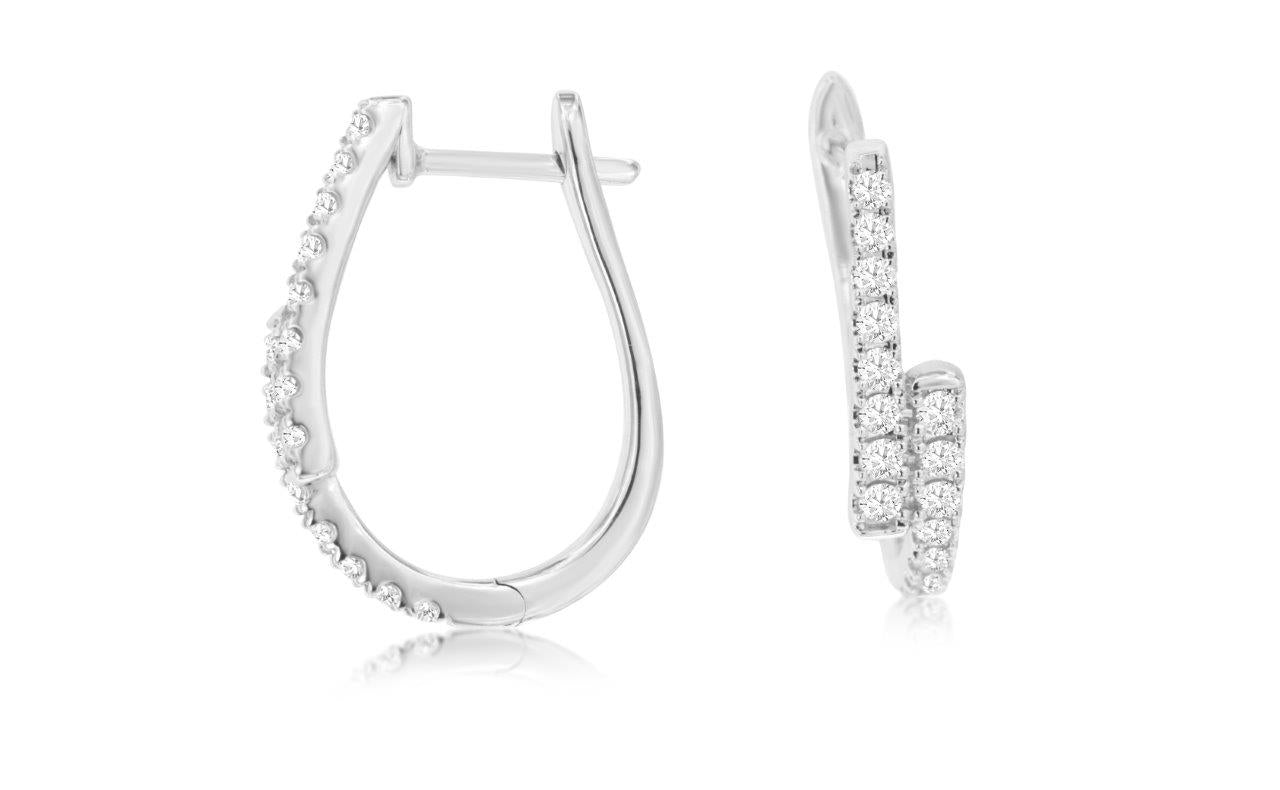 14K White Gold and Diamond Hoop Earrings