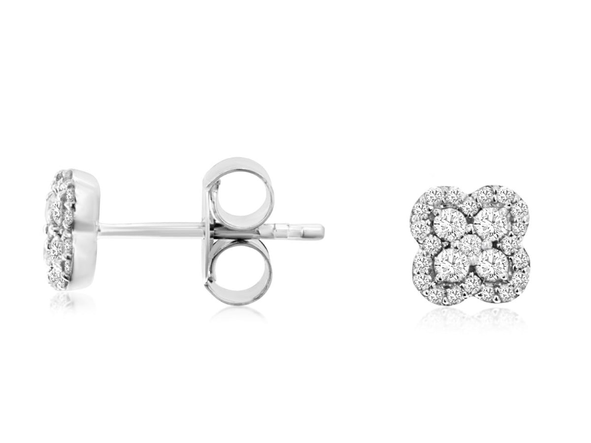 14K White Gold and Diamond Cloverleaf Stud Earrings