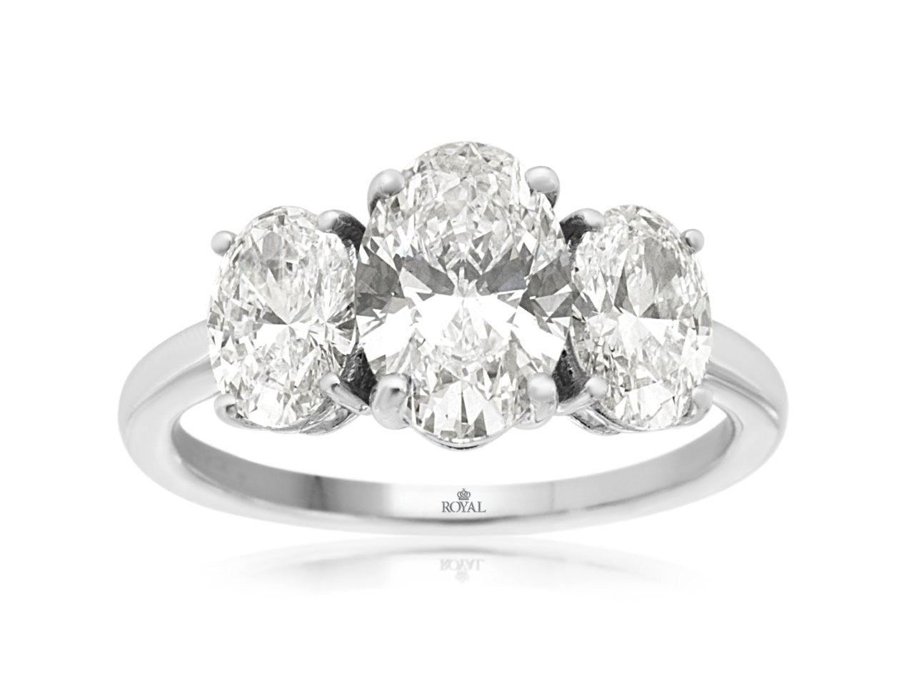 14K White Gold Ring with Three White Oval Lab Grown Diamonds