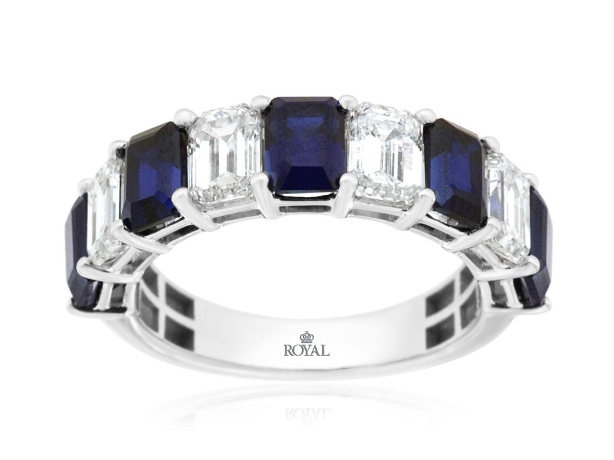 14K White Gold Lab Grown Diamond and Sapphire Ring