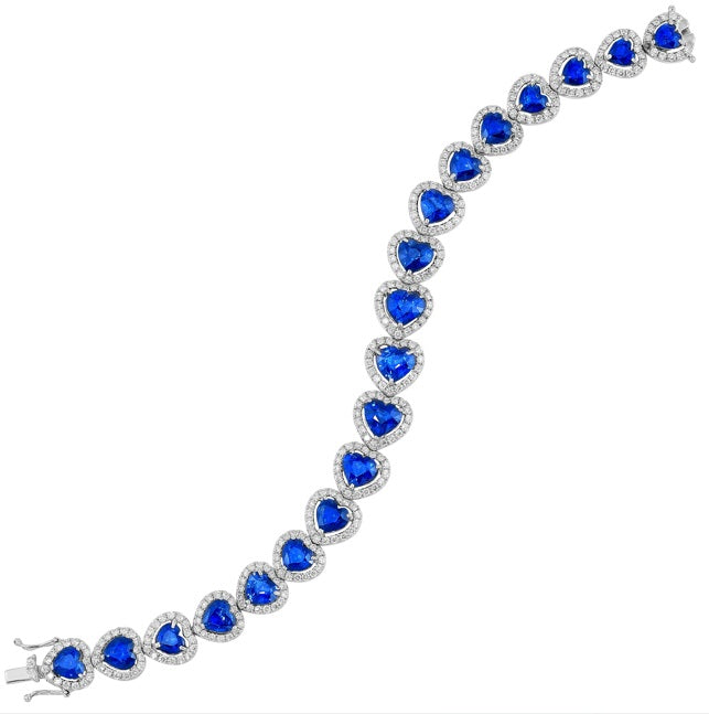 18K WHITE GOLD 15.86CTW HEART SAPPHIRE & 4.70CTW DIAMOND BRACELET