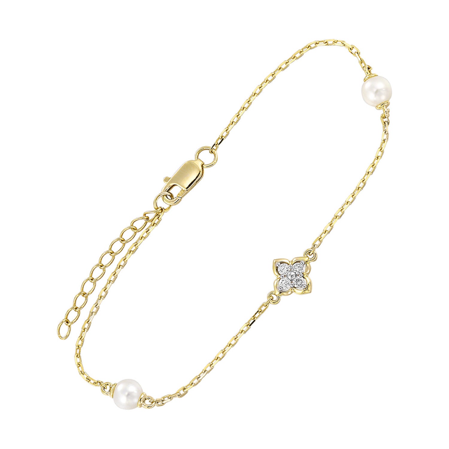 HOLIDAY GIFT GUIDE - 14K YELLOW GOLD 1/12CTW Diamond and pearl bracelet