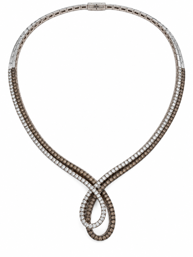 14K WHITE GOLD WHITE AND BROWN DIAMOND NECKLACE