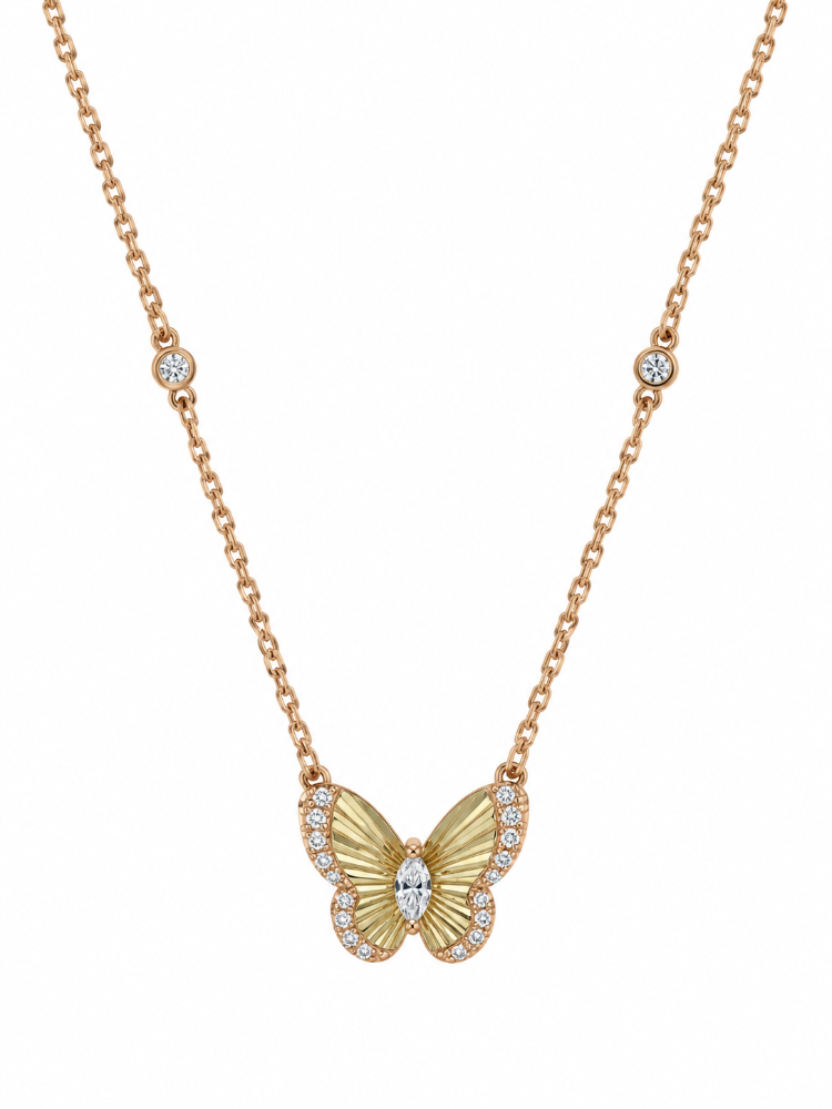 14K YELLOW GOLD DIAMOND BUTTERFLY PENDANT WITH CHAIN